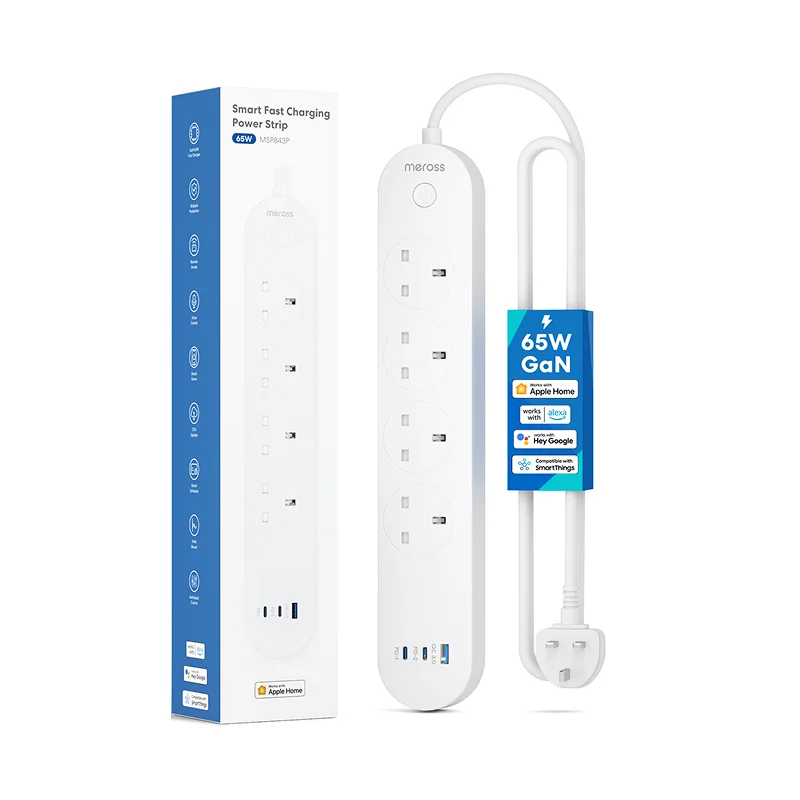 Meross UK Akıllı 65W Hızlı Şarjlı Çoklu Priz
