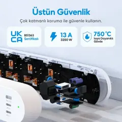 Meross UK Akıllı 65W Hızlı Şarjlı Çoklu Priz