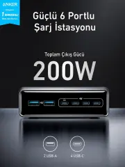 Anker Prime 200W, 6 Port GaN Şarj İstasyonu
