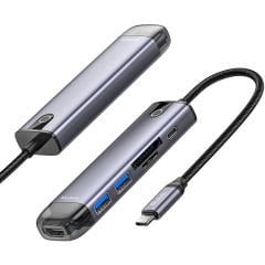 HU-7740 6 in 1 Type-C HDMI + Usb-3.0 Pd 100W Macbook Çoklayıcı Adaptör