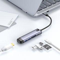 HU-7740 6 in 1 Type-C HDMI + Usb-3.0 Pd 100W Macbook Çoklayıcı Adaptör
