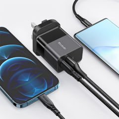 CH-1302 - 20W Dual  1 Type-C + 1 USB-A Ports Type-C to Lightning Kablolu Şarj Adaptörü UK