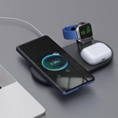 CH-7061 - 15W 3 in 1 Wireless Şarj Standı (Telefon-Kulaklık-Saat)