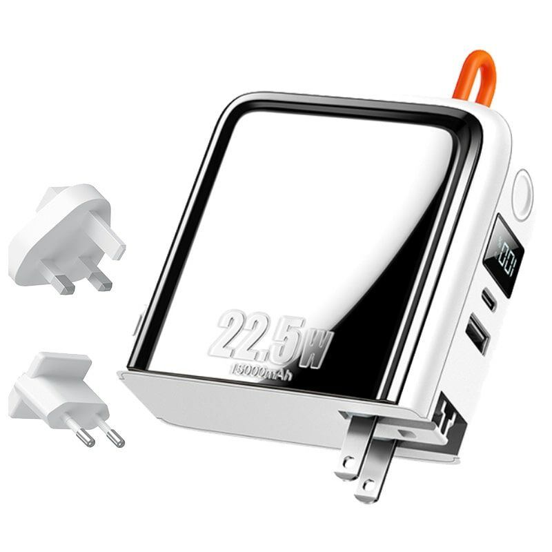 22.5W 15000 mAh Lightning + Type-C Kablolu PowerBank CH-1172  White
