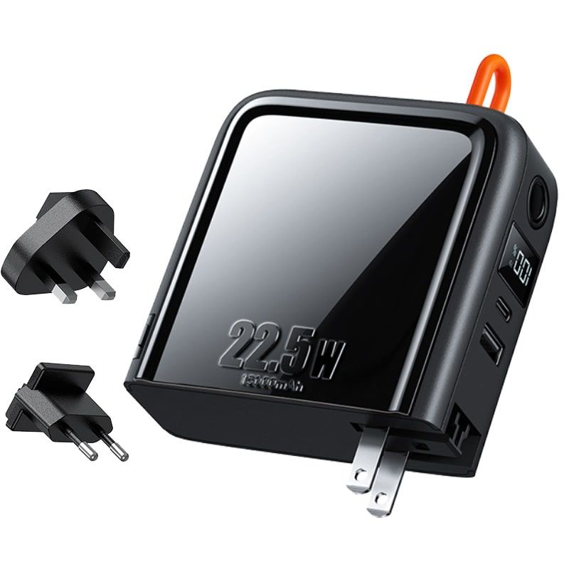 22.5W 15000 mAh Lightning + Type-C Kablolu PowerBank CH-1173  Black