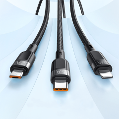 3 in 1 USB-A to Type-C - Lightning - Micro USB  Data - Hızlı Şarj Kablosu 1.2M CA-8790 Black