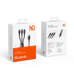 3 in 1 USB-A to Type-C - Lightning - Micro USB  Data - Hızlı Şarj Kablosu 1.2M CA-8790 Black