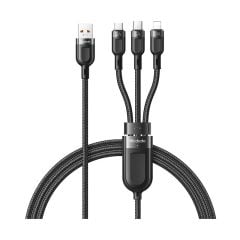 3 in 1 USB-A to Type-C - Lightning - Micro USB  Data - Hızlı Şarj Kablosu 1.2M CA-8790 Black