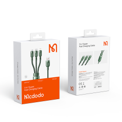 3 in 1 USB-A to Type-C - Lightning - Micro USB  Data - Hızlı Şarj Kablosu 1.2M CA-8791 Green