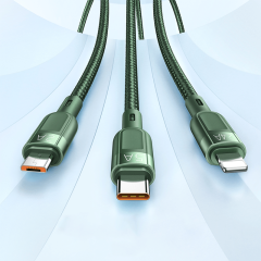 3 in 1 USB-A to Type-C - Lightning - Micro USB  Data - Hızlı Şarj Kablosu 1.2M CA-8791 Green