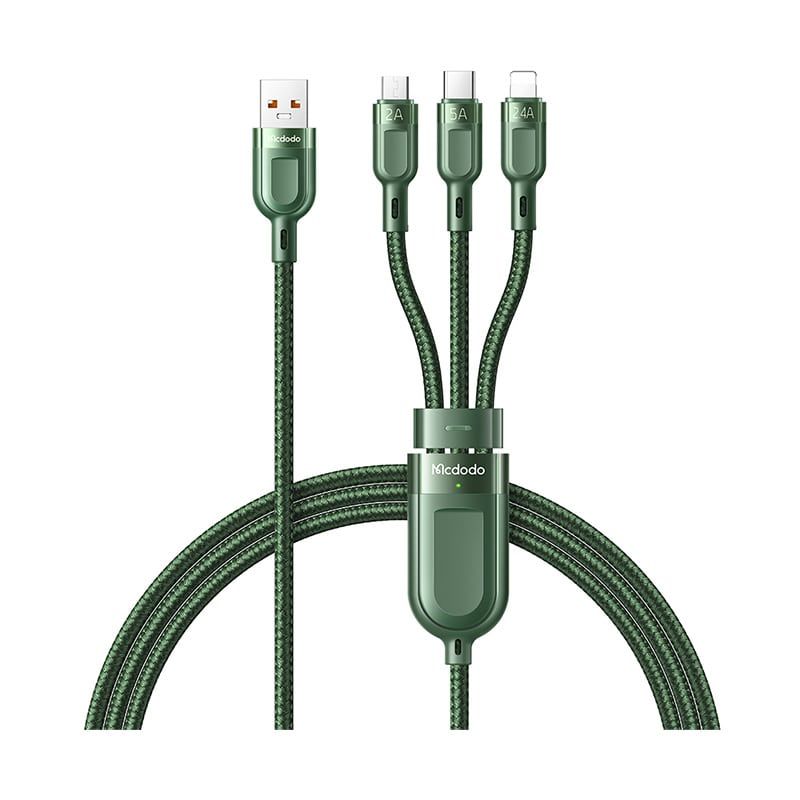 3 in 1 USB-A to Type-C - Lightning - Micro USB  Data - Hızlı Şarj Kablosu 1.2M CA-8791 Green