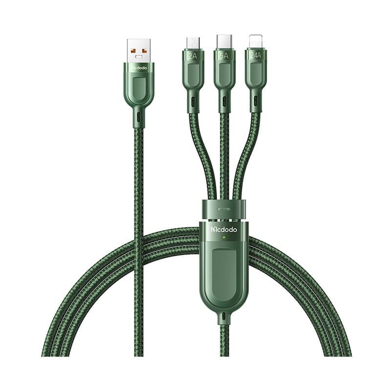 3 in 1 USB-A to Type-C - Lightning - Micro USB  Data - Hızlı Şarj Kablosu 1.2M CA-8791 Green