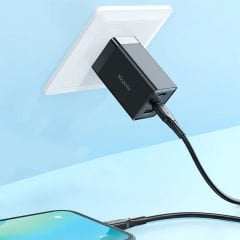 CH-1552 - 65W GaN 5 Dual  2 Type-C + 1 USB-A Ports Type-C to Type-C Kablolu Hızlı Şarj Adaptörü UK