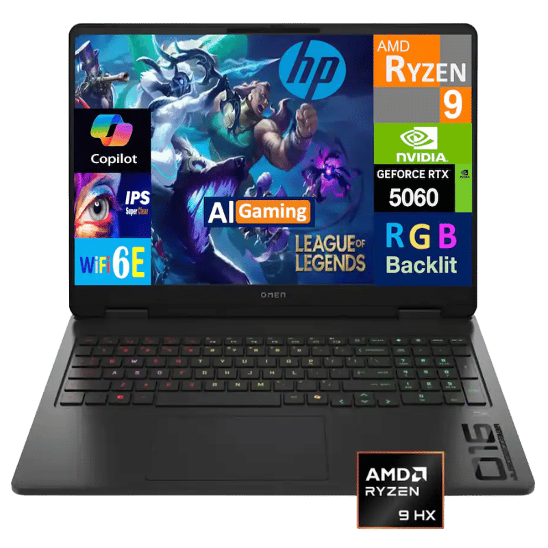 HP OMEN 16'' 2K 144Hz Gaming Laptop, AMD Ryzen 9 8940HX, 32GB DDR5 RAM, 1TB SSD, NVIDIA GeForce RTX 5060